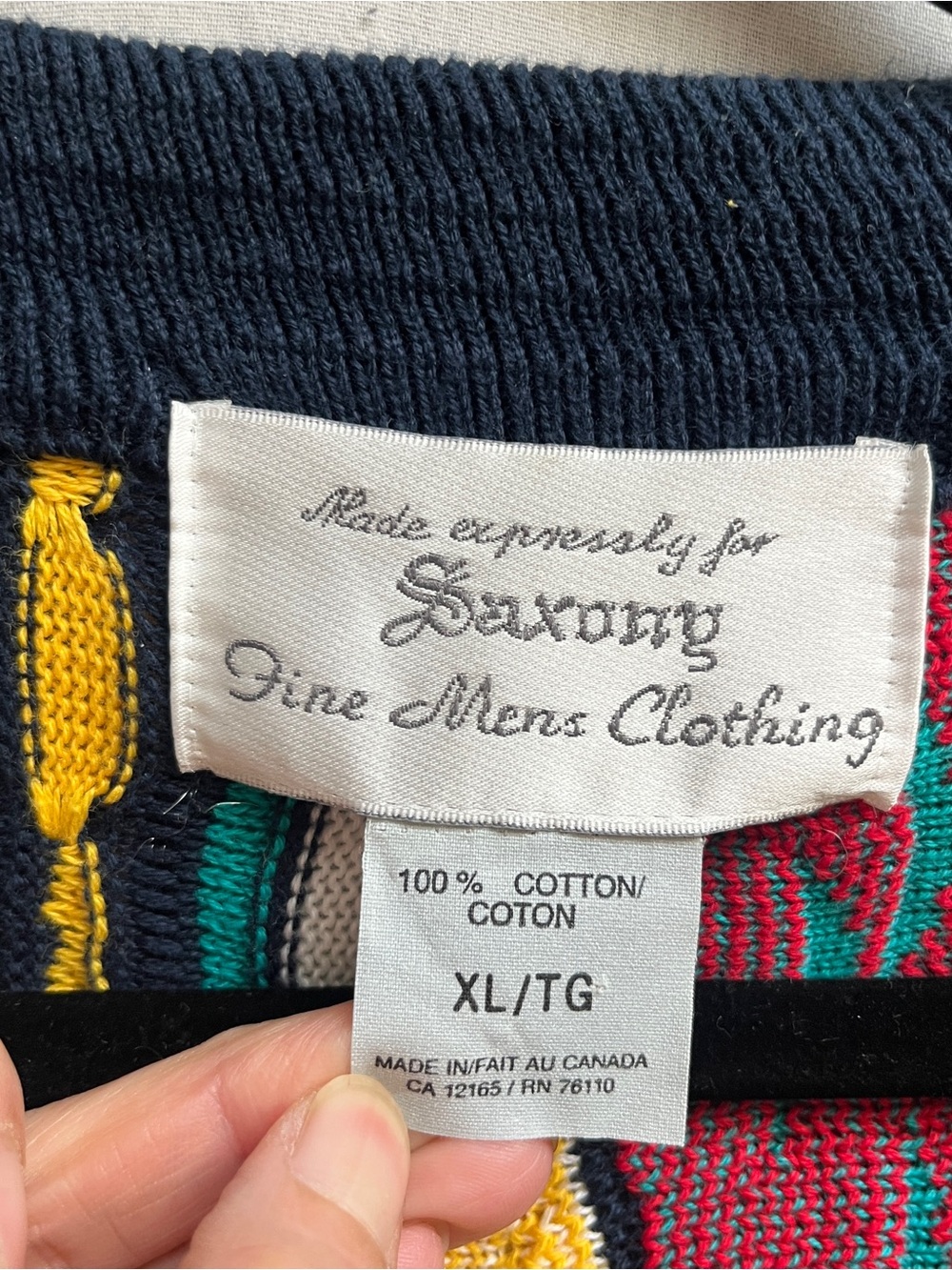 Vintage Saxony Multicolor 3D Knit Cotton Cardigan XL - Picture 5 of 10